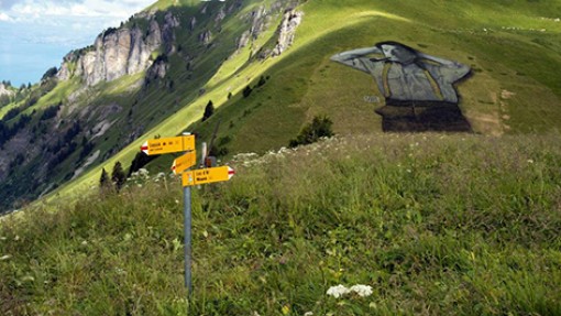 Họa sỹ vẽ tranh trên cỏ