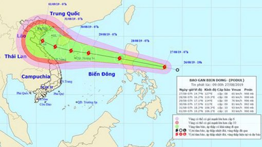 Áp thấp nhiệt đới đã mạnh lên thành bão Podul, sức gió mạnh cấp 8