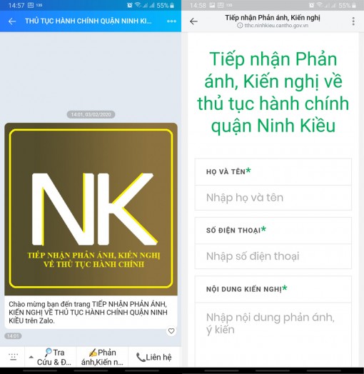 Ứng dụng Zalo tiếp nhận, phản ánh, kiến nghị về thủ tục hành chính