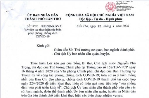 Cần Thơ tiếp tục thực hiện hạn chế tụ tập đông người theo Chỉ thị 15