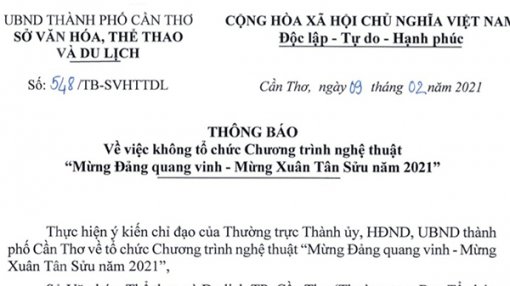 Cần Thơ không tổ chức chương trình nghệ thuật đêm Giao thừa Tết Tân Sửu