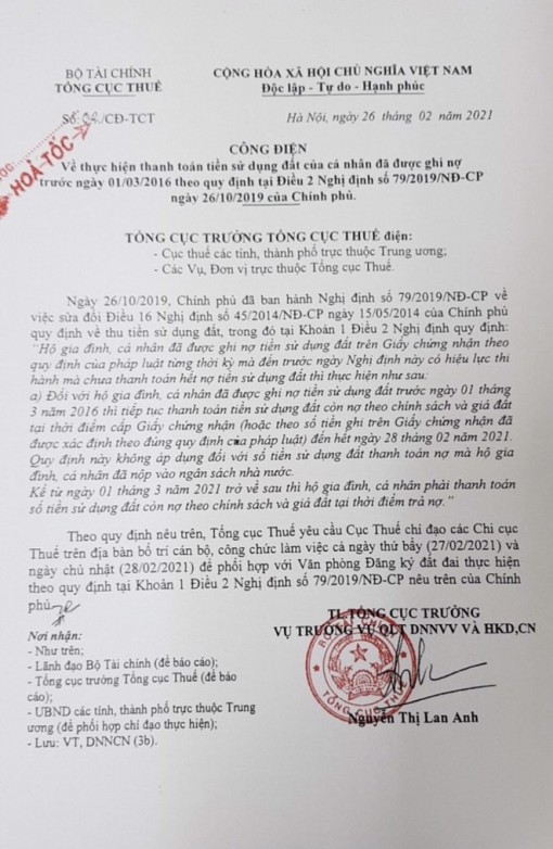 Người nộp thuế có thể thanh toán tiền sử dụng đất cả ngày nghỉ