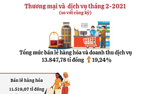 Bán lẻ hàng hóa và dịch vụ tiêu dùng tháng 2 tăng 19,24%