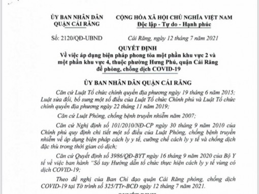 Cần Thơ: Phong tỏa một phần khu vực 2 và một phần khu vực 4 phường Hưng Phú