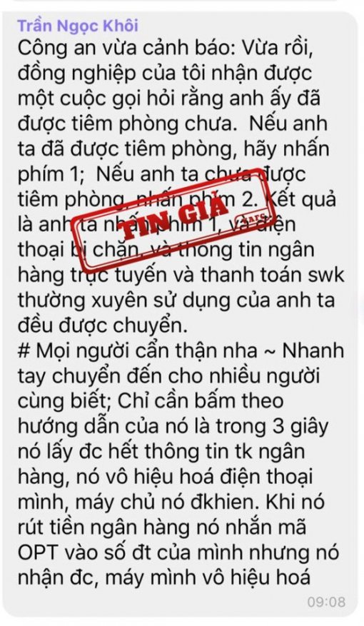 Thông tin “lừa đảo chiếm đoạt thông tin cá nhân trên mạng” là giả
