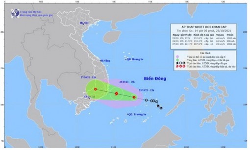 Áp thấp nhiệt đới cách bờ biển Khánh Hòa-Ninh Thuận khoảng 140km