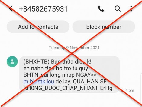 Cảnh báo tin nhắn giả mạo về chi trả hỗ trợ từ Quỹ hiểm thất nghiệp