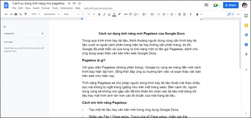 Cách sử dụng tính năng mới Pageless của Google Docs