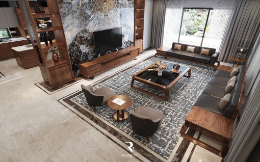 Thi công nội thất với gỗ óc chó tự nhiên cho không gian gia đình