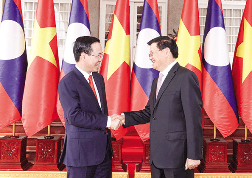 Lễ đón chính thức Chủ tịch nước Võ Văn Thưởng thăm hữu nghị Lào