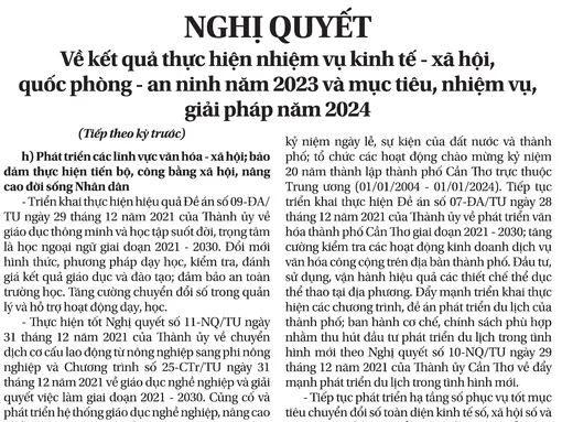 NGHỊ QUYẾT<br>Về kết quả thực hiện nhiệm vụ kinh tế - xã hội, quốc phòng - an ninh năm 2023 và mục tiêu, nhiệm vụ, giải pháp năm 2024