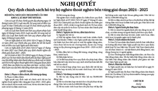 NGHỊ QUYẾT <br> Quy định chính sách hỗ trợ hộ nghèo thoát nghèo bền vững giai đoạn 2024 - 2025