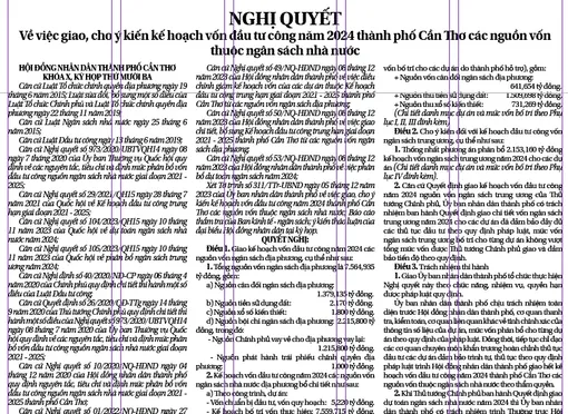 NGHỊ QUYẾT <br> 
Về việc giao, cho ý kiến kế hoạch vốn đầu tư công năm 2024 thành phố Cần Thơ các nguồn vốn thuộc ngân sách nhà nước