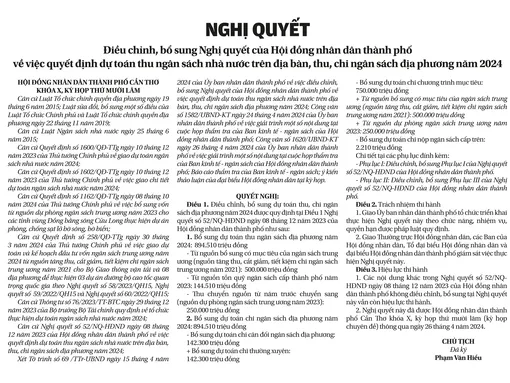 NGHỊ QUYẾT<br>Điều chỉnh, bổ sung Nghị quyết của Hội đồng nhân dân thành phố về việc quyết định dự toán thu ngân sách nhà nước trên địa bàn, thu, chi ngân sách địa phương năm 2024