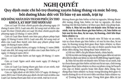 NGHỊ QUYẾT <br> Quy định mức chi hỗ trợ thường xuyên hằng tháng và mức hỗ trợ, bồi dưỡng khác đối với Tổ bảo vệ an ninh, trật tự