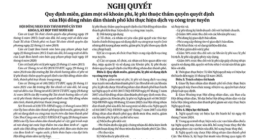 NGHỊ QUYẾT<br>Quy định miễn, giảm một số khoản phí, lệ phí thuộc thẩm quyền quyết định của Hội đồng nhân dân thành phố khi thực hiện dịch vụ công trực tuyến