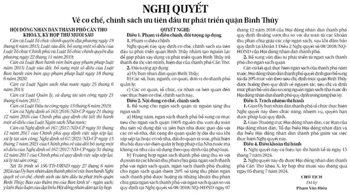 NGHỊ QUYẾT<br>Về cơ chế, chính sách ưu tiên đầu tư phát triển quận Bình Thủy