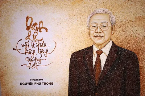 Bức tranh gạo tưởng nhớ Tổng Bí Thư Nguyễn Phú Trọng từ quê hương “gạo trắng nước trong”