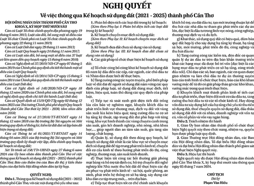 NGHỊ QUYẾT<br>Về việc thông qua Kế hoạch sử dụng đất (2021 - 2025) thành phố Cần Thơ