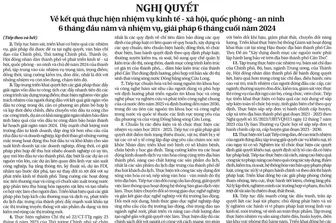 NGHỊ QUYẾT <br> Về kết quả thực hiện nhiệm vụ kinh tế - xã hội, quốc phòng - an ninh
6 tháng đầu năm và nhiệm vụ, giải pháp 6 tháng cuối năm 2024 NGHỊ QUYẾT <br> Về kết quả thực hiện nhiệm vụ kinh tế - xã hội, quốc phòng - an ninh
6 tháng đầu năm và nhiệm vụ, giải pháp 6 tháng cuối năm 2024