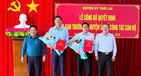 Ban Thường vụ Huyện ủy Thới Lai điều động, chỉ định, bổ nhiệm nhiều cán bộ