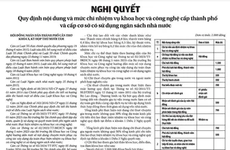 Nghị quyết <br> Quy định nội dung và mức chi nhiệm vụ khoa học và công nghệ cấp thành phố và cấp cơ sở có sử dụng ngân sách nhà nước