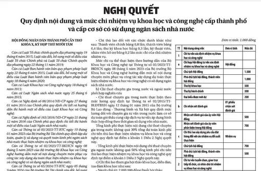 Nghị quyết <br> Quy định nội dung và mức chi nhiệm vụ khoa học và công nghệ cấp thành phố và cấp cơ sở có sử dụng ngân sách nhà nước