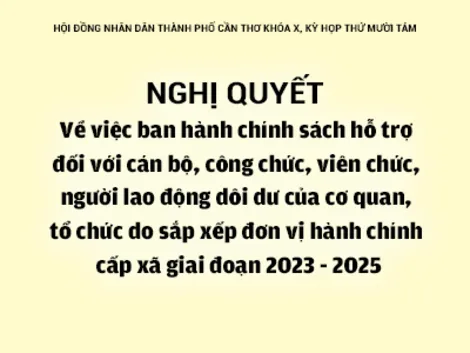 NGHỊ QUYẾT<br>Về việc ban hành chính sách hỗ trợ đối với cán bộ, công chức, viên chức, người lao động dôi dư của cơ quan, tổ chức do sắp xếp đơn vị hành chính cấp xã giai đoạn 2023 - 2025