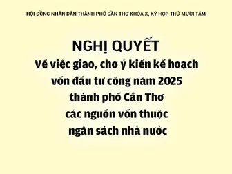 NGHỊ QUYẾT<br>Về việc giao, cho ý kiến kế hoạch vốn đầu tư công năm 2025 thành phố Cần Thơ các nguồn vốn thuộc ngân sách nhà nước