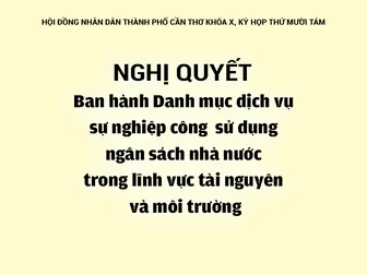 NGHỊ QUYẾT<br>Ban hành Danh mục dịch vụ sự nghiệp công sử dụng ngân sách nhà nước trong lĩnh vực tài nguyên và môi trường