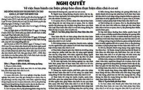 NGHỊ QUYẾT <br> Về việc ban hành các biện pháp bảo đảm thực hiện dân chủ ở cơ sở