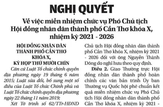 NGHỊ QUYẾT <br> Về việc miễn nhiệm chức vụ Phó Chủ tịch Hội đồng nhân dân thành phố Cần Thơ khóa X,

nhiệm kỳ 2021 - 2026