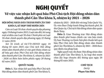 NGHỊ QUYẾT<br> Về việc xác nhận kết quả bầu Phó Chủ tịch Hội đồng nhân dân thành phố Cần Thơ khóa X, nhiệm kỳ 2021 – 2026