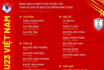 Danh sách 23 cầu thủ Việt Nam tham dự
Giải vô địch U23 Đông Nam Á 2025