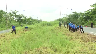 Phát quang cây cỏ và dựng cột cờ trên tuyến đường Lê Phước Thọ