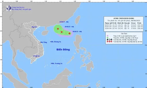 Vùng áp thấp trên Bắc Biển Đông đã mạnh lên thành áp thấp nhiệt đới