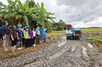 Trình diễn cơ giới hóa vùi rơm kết hợp áp dụng chế phẩm sinh học tăng sức khỏe đất