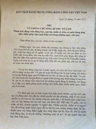 Tổng Bí thư Tô Lâm gửi Thư thăm hỏi, động viên đồng bào, cán bộ, chiến sỹ đang ứng phó, khắc phục hậu quả thiên tai Tổng Bí thư Tô Lâm gửi Thư thăm hỏi, động viên đồng bào, cán bộ, chiến sỹ đang ứng phó, khắc phục hậu quả thiên tai