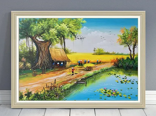 Nét đẹp làng quê Bắc Bộ xưa trong những bức tranh sơn dầu