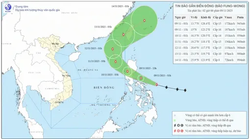 Bão Fung-wong di chuyển nhanh và có cường độ rất mạnh