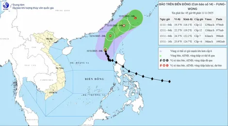 Bão số 14 giảm 1 cấp, giữ nguyên hướng di chuyển