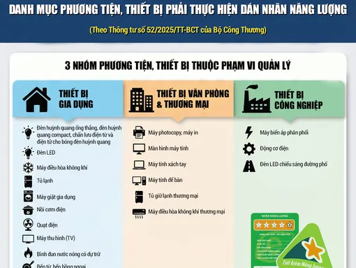 [INFOGRAPHICS] Danh mục phương tiện, thiết bị phải thực hiện dán nhãn năng lượng