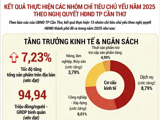 [INFOGRAPHICS] Kết quả thực hiện các nhóm chỉ tiêu chủ yếu năm 2025 theo nghị quyết HĐND TP Cần Thơ