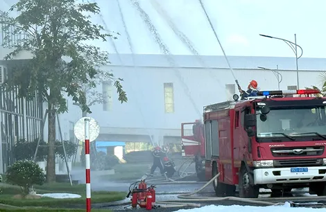 Thực tập phương án chữa cháy tại Nhà máy điện rác Hậu Giang