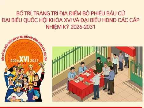 [INFOGRAPHICS] Bố trí, trang trí địa điểm bỏ phiếu bầu cử Đại biểu Quốc hội khóa XVI và đại biểu HĐND các cấp nhiệm kỳ 2026-2031