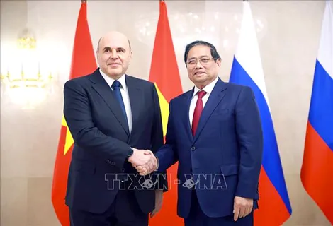 Thủ tướng Phạm Minh Chính hội đàm với Thủ tướng Nga và chứng kiến lễ ký Hiệp định về điện hạt nhân