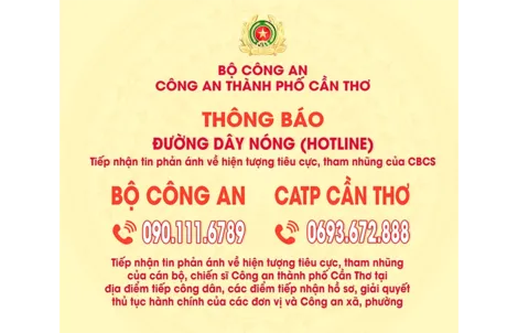 Thông báo đường dây nóng tiếp nhận tiêu cực trong lực lượng công an