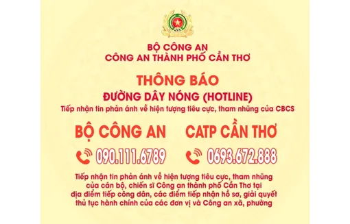 Thông báo đường dây nóng tiếp nhận tiêu cực trong lực lượng công an