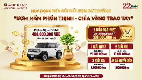 Agribank Chi nhánh Hậu Giang triển khai chương trình tiết kiệm dự thưởng “Ươm mầm phồn thịnh - Chìa vàng trao tay”