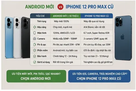 10 triệu nên mua Android mới hay iPhone 12 Pro Max cũ?